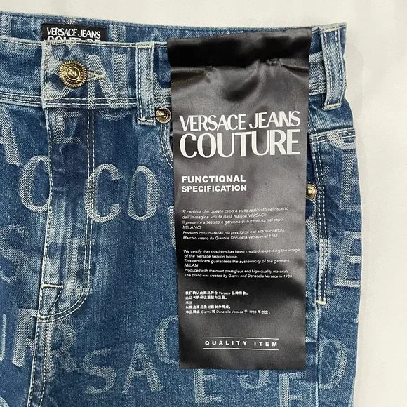 NWT $525 Authentic Versace Couture allover logo stretchy cotton jeans 27 - Picture 5 of 17